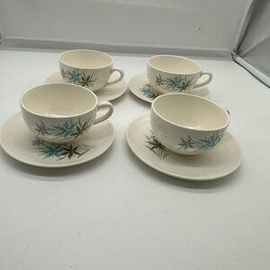 Vintage Sabin Set of 4 Cups & Saucers  SAB76" Blue Green Gray  Flowers Mugs